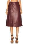 Jonathan Simkhai Bia Wrap-effect Paneled Vegan Leather Midi Skirt In Red-drk