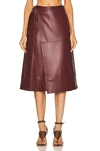 Simkhai Bia Wrap-effect Paneled Vegan Leather Midi Skirt In Red-drk