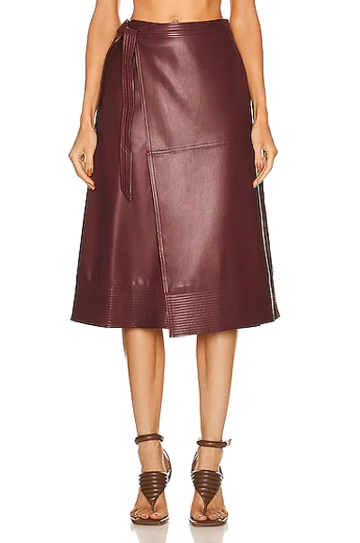 Simkhai Bia Wrap-effect Paneled Vegan Leather Midi Skirt In Red-drk