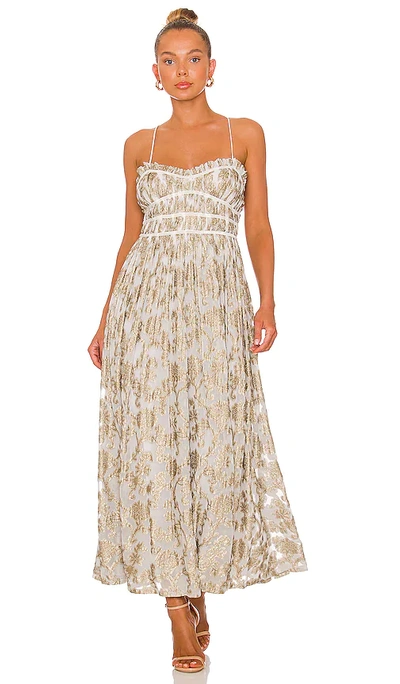 Free People Charlie Bustier Metallic Floral Maxi Dress In Ivory Combo