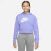 Nike Sportswear Club Big Kids' French Terry Cropped Hoodie In Light Thistle,white