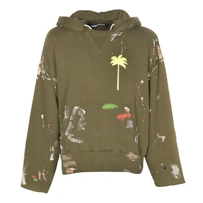 Pre-owned Palm Angels Pxp Painted Raw Cut Green Hoodie