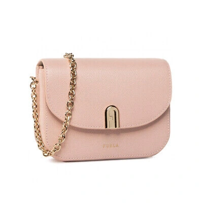 Pre-owned Furla Woman Crossbody Bag  1927 Mini Light Pink Leather Rounded With Gold Chain