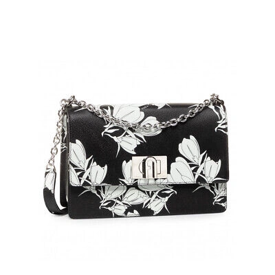 Pre-owned Furla Woman Crossbody Bag  1927 S Shoulder In Black Leather With Flower For Women