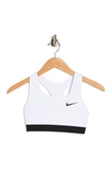 Nike Swoosh Racerback Sports Bra In White/ Black/ Black