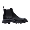 Scarosso Slip-on Leather Brogue Boots In Black Polished Calf
