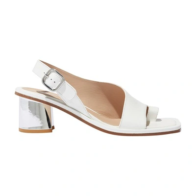 Scarosso Jill Slingback Leather Sandals In White - Calf Leather