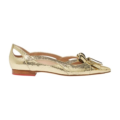 Scarosso Pointed Toe Ballerina Pumps In Gold - Calf Leather