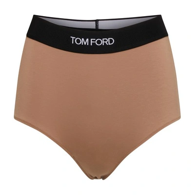 Tom Ford Logo Modal Jersey High Rise Briefs In Dusty Rose