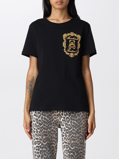 Moschino Couture T-shirt With Teddy Emblem In Black