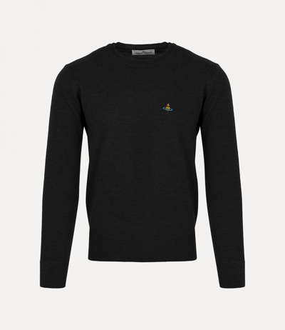 Vivienne Westwood Black Crewneck Sweater With Orb Embroidery In Cotton And Cashmere