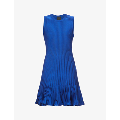 Givenchy Ribbed-knit Peplum Dress In Ocean Blue