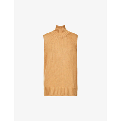 Jil Sander Sleeveless Oversized Wool-knit Jumper In Brown