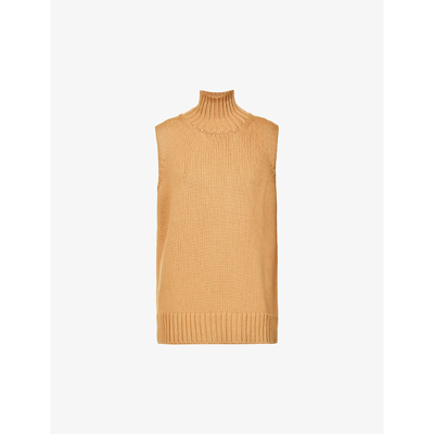 Jil Sander Sleeveless Oversized Wool-knit Jumper In Camel