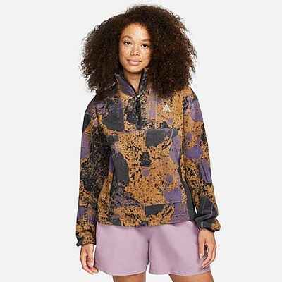 Nike Women's Therma-fit Acg "wolf Tree" 1/2-zip Allover Print Top In Canyon Purple/black/white