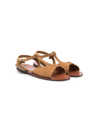 Pèpè Kids' Suede T-bar Sandals In Brown