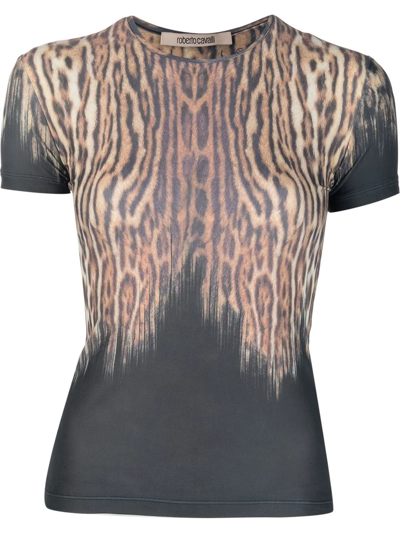 Roberto Cavalli Leopard-print Short-sleeved T-shirt In Neutrals
