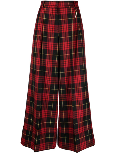 Roberto Cavalli Plaid Wide-leg Trousers In Red