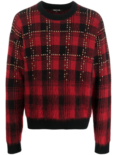 Roberto Cavalli Tartan-check Studded Jumper In Red