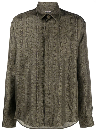 Roberto Cavalli Monogram-print Silk Shirt In Green