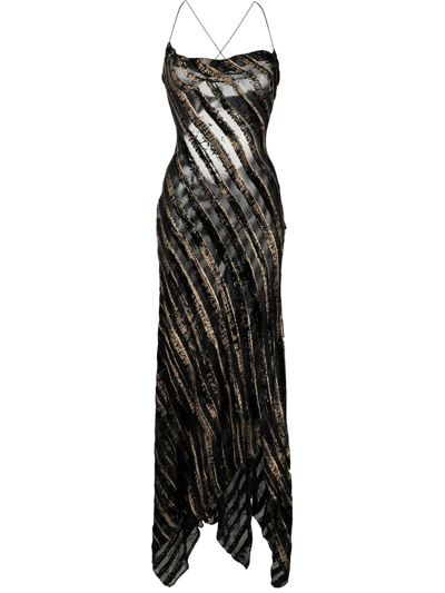 Roberto Cavalli Metallic-threading Sheer Gown In Black