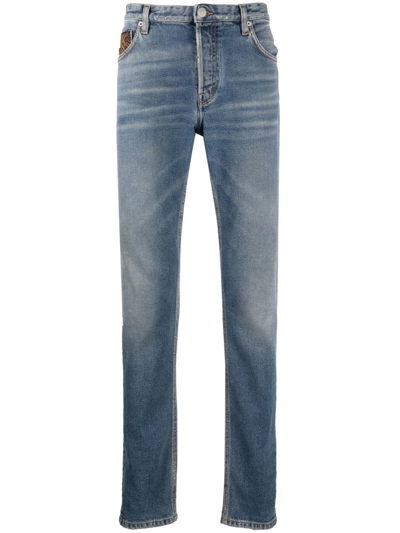 Roberto Cavalli Logo-patch Straight-leg Jeans In Blue