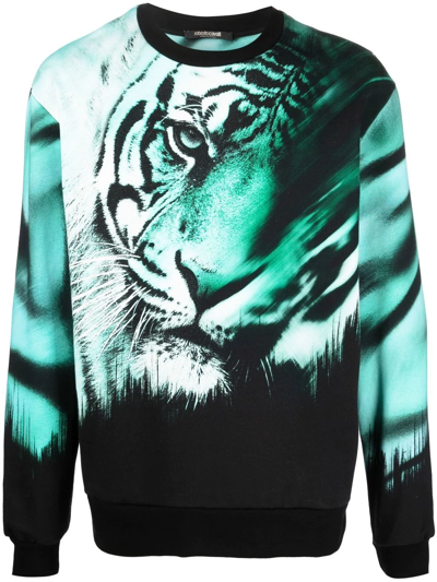 Roberto Cavalli Tiger-print Sweatshirt In Black