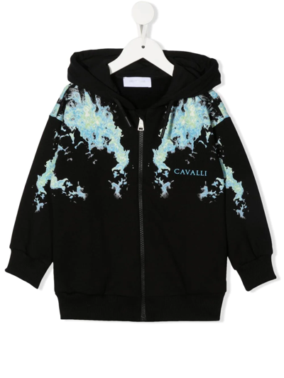 Roberto Cavalli Junior Kids' Graphic-print Zip-front Hoodie In Black