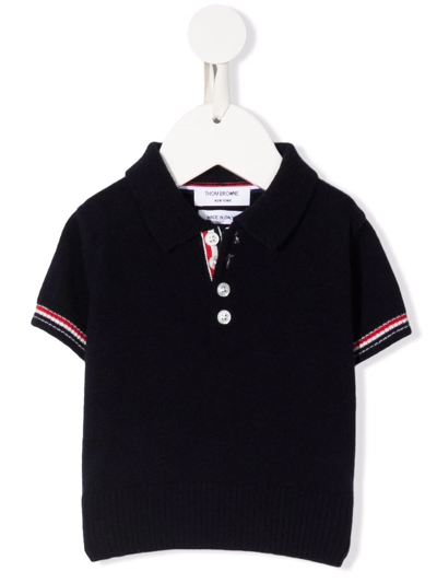 Thom Browne Babies' Rwb Trim Knitted Polo Top In Blue