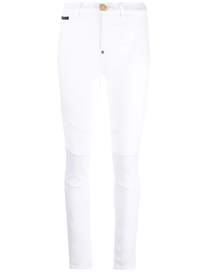 Philipp Plein Biker High-waisted Skinny Jeans In White