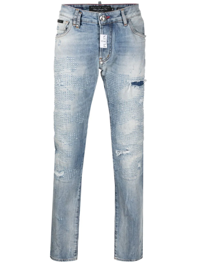Philipp Plein Premium Distressed-detail Jeans In Blue