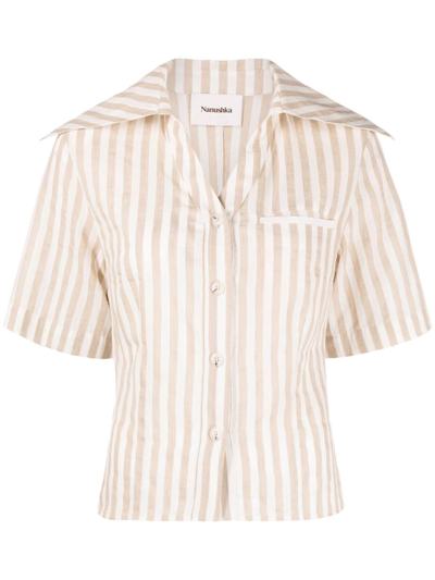 Nanushka Wide-collar Striped Shirt In Neutrals