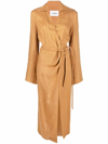 Nanushka Farah Open-back Linen Midi Wrap Dress In Brown