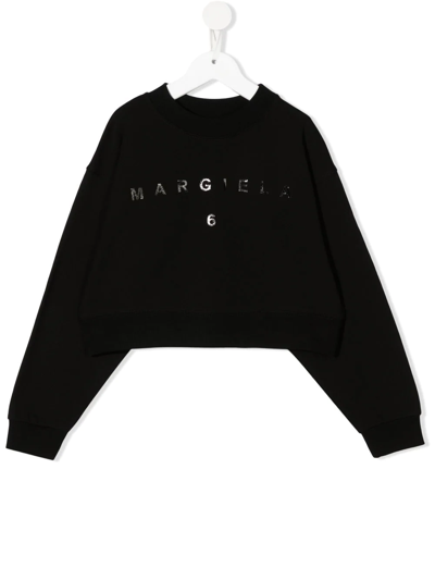 Mm6 Maison Margiela Kids' Logo-print Cotton Sweatshirt In Black