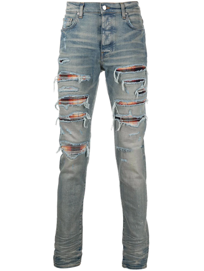 Amiri Distressed Skinny Jeans In Blue