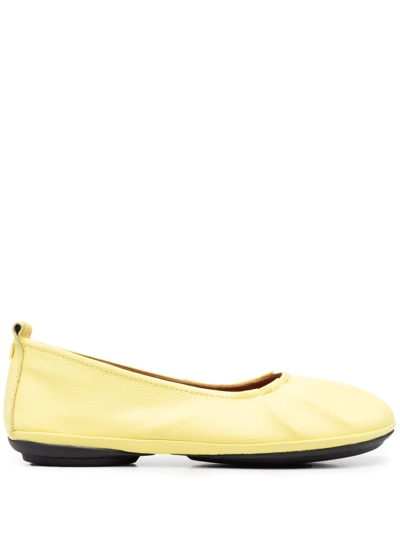 Camper Pleated-detail Ballerina Shoes In Yellow