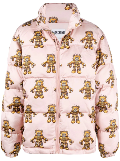 Moschino Graphic-print Padded Coat In Pink