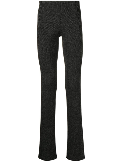 Dion Lee Marl-knit Ribbed Flared Trousers In Black