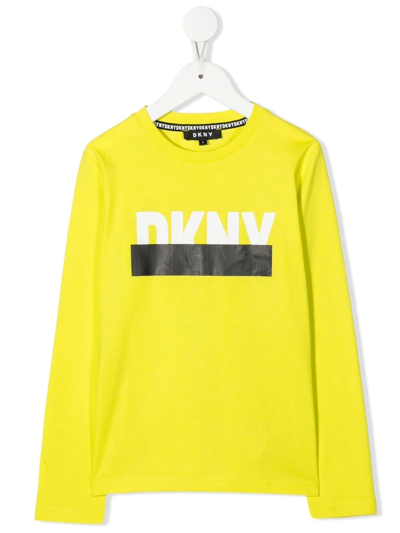 Dkny Kids' Logo-print Long-sleeve T-shirt In Yellow