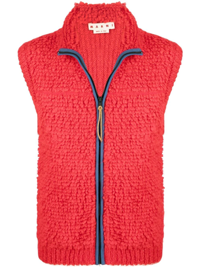 Marni Zip-front Mohair-blend Sleeveless Cardigan In Red