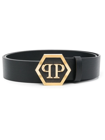 Philipp Plein Hexagonal Logo-buckle Belt In Schwarz