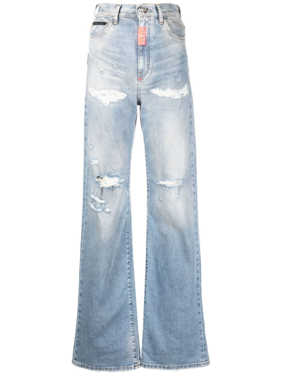 Philipp Plein Ripped-detail Denim Jeans In Blue