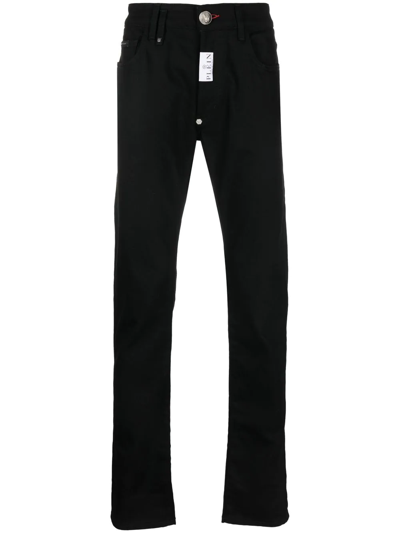 Philipp Plein Embroidered-logo Straight-leg Jeans In Black