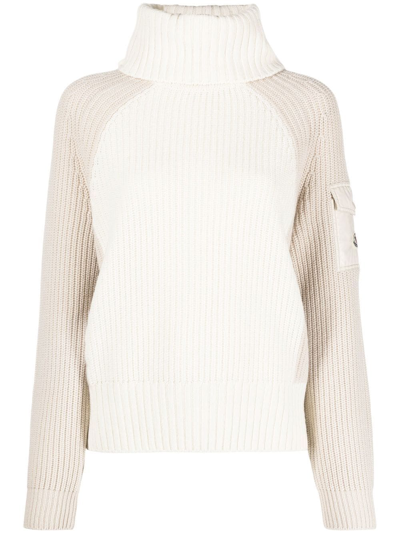 Moncler Neutral Two Tone Polo Neck Sweater In White