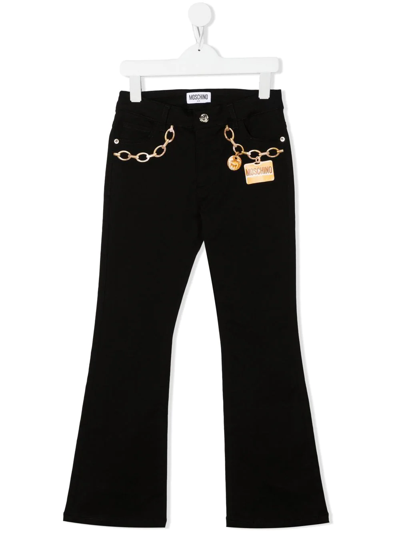 Moschino Kids' Chain-link Print Detail Trousers In Black