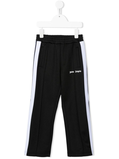 Palm Angels Kids' Boy Sports Trousers With Contrasting Side Inserts In Black White