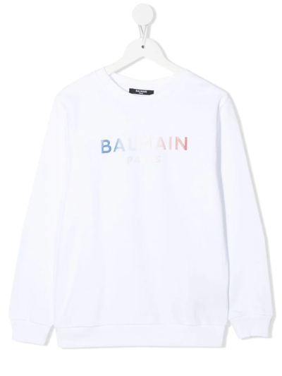 Balmain Kids' Logo-print Crew Neck Sweatshirt In White