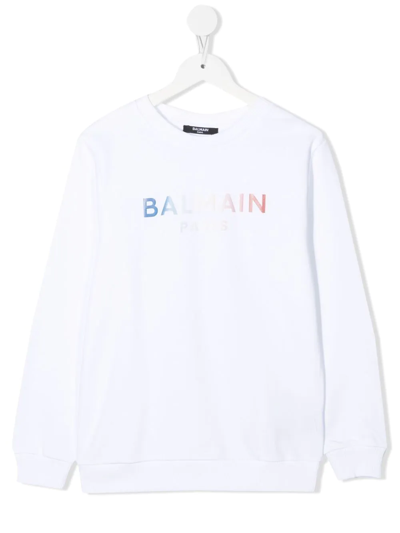 Balmain Kids' Cotton Sweatshirt With Logo In White