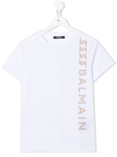 Balmain Kids' Logo-print Short-sleeved T-shirt In White