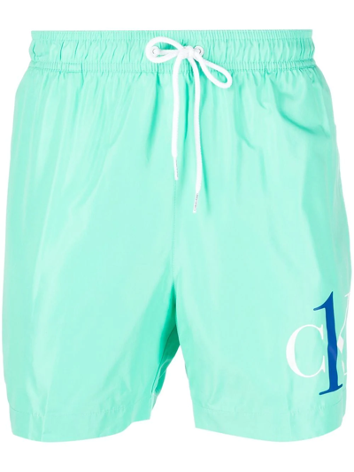 Calvin Klein Logo-print Drawstring Swim-shorts In Green